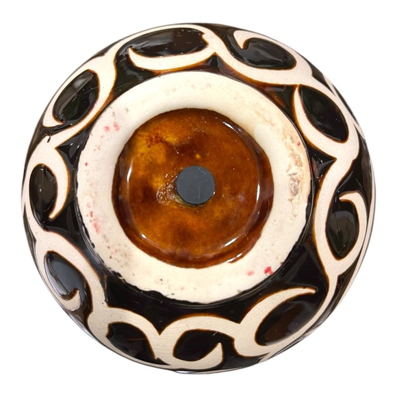 Vintage Red Rust Speckled Earthtone And Unglazed Abstract Design Ceramic Vase - Picture 12 of 16